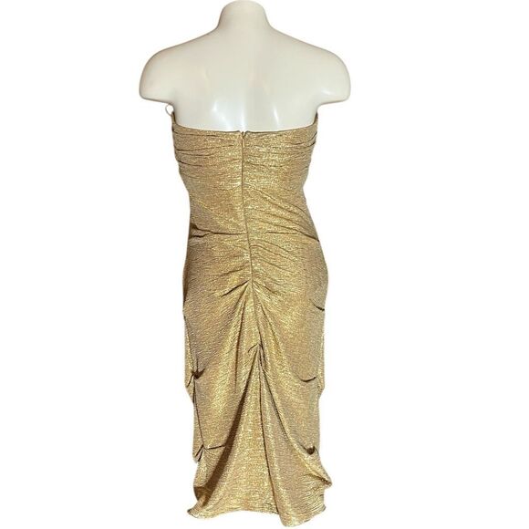 Rubber Duckie Gold Sparkling Strapless Ruched Dress Disco Cocktail - Picture 6 of 10